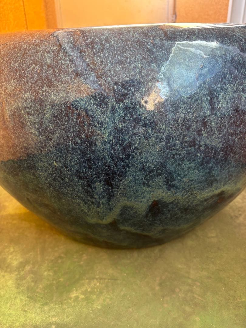 火鉢 海鼠釉 鉢 金魚鉢 睡蓮鉢 染付 メダカ鉢 釜道具 灰道具 大型陶器