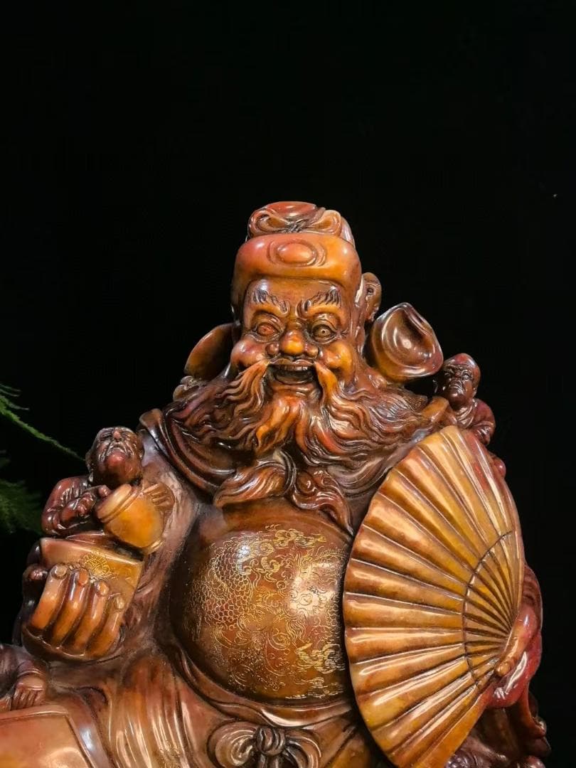 天師鍾馗の印鑑・寿山石极品月尾紫彫り｜宗教美術｜吴昌碩作款｜細密彫｜風水置物