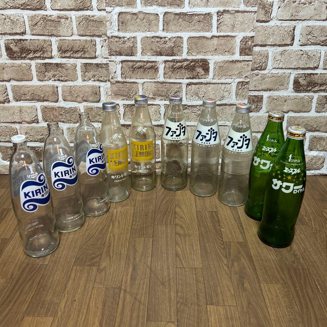 【昭和レトロ】1リットル　空瓶・キリンコンテナケース　ファンタ キリンレモン