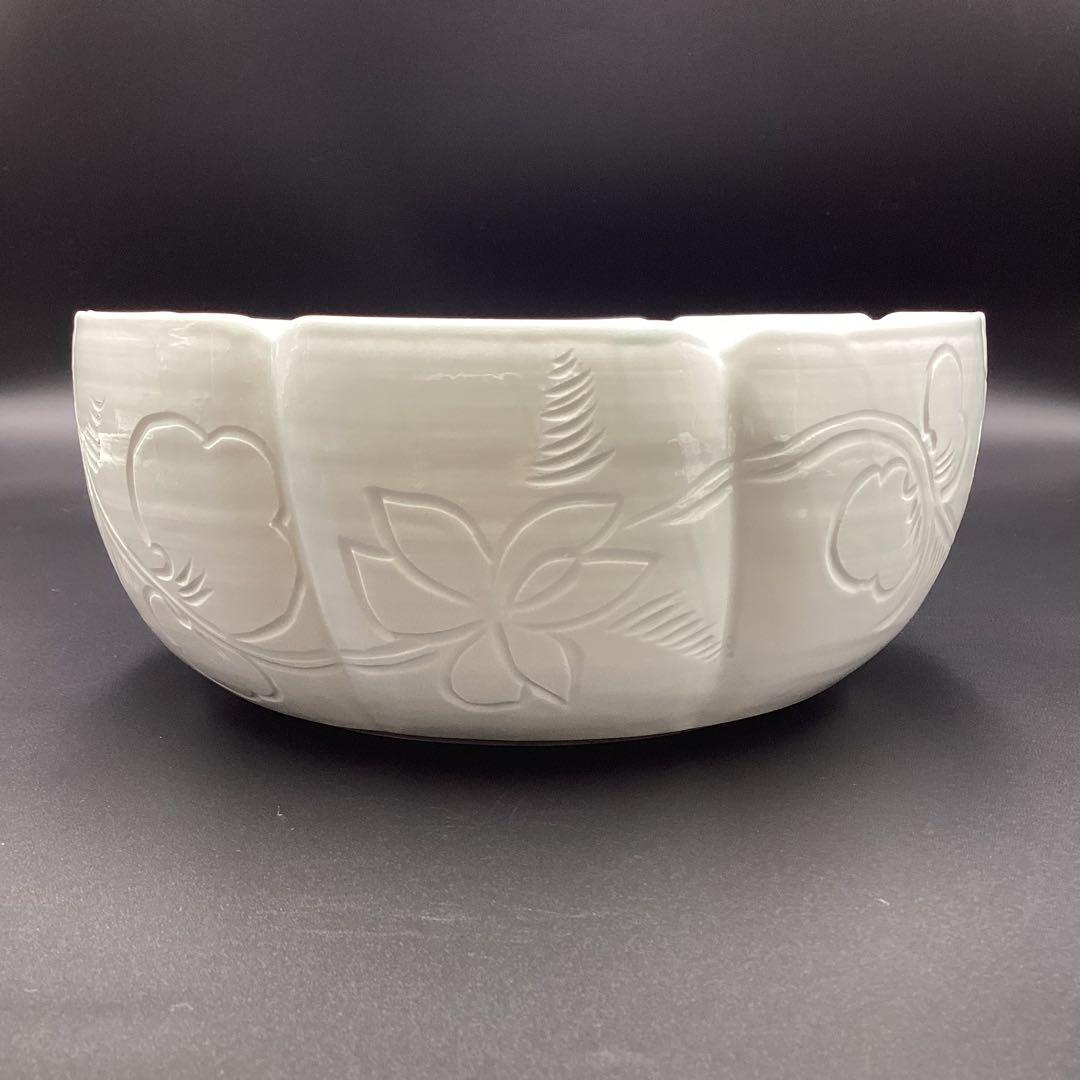 平水指　刻花草文　楽山窯　榊原勇一作　古物　桐箱入