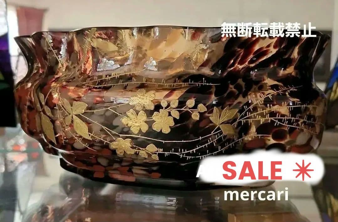 アールヌーボーガラス　吹雪紋金彩盛り薔薇エナメル画　最終値下げ