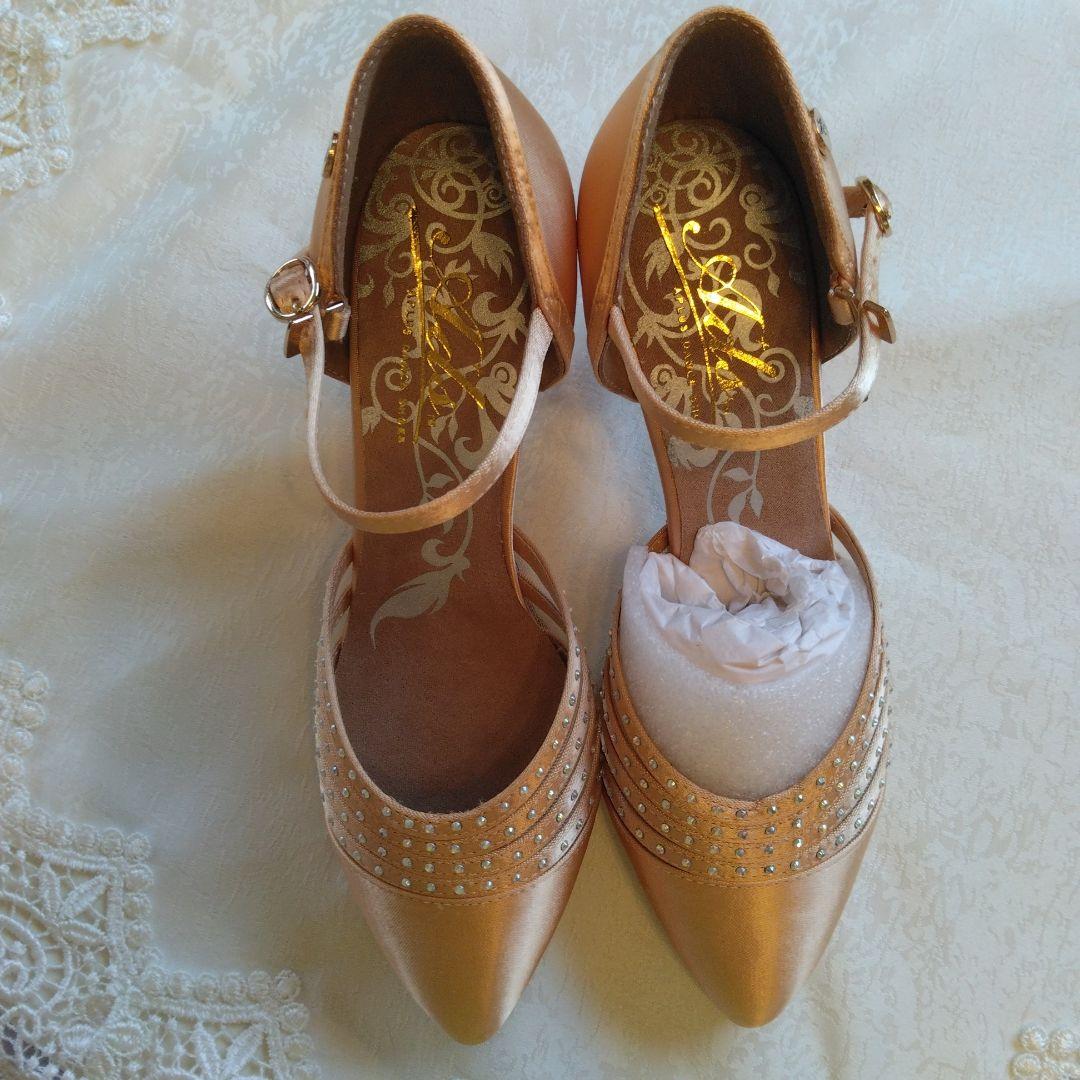 Ads ゴールド サテン 社交ダンスシューズ