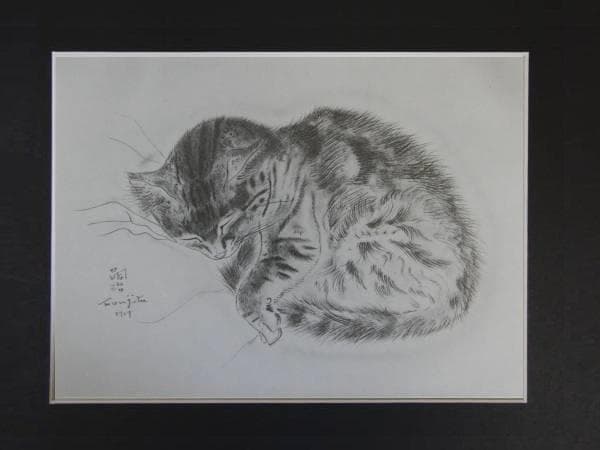 藤田嗣治、ネコ HARHAS、希少画集画、新品額装付