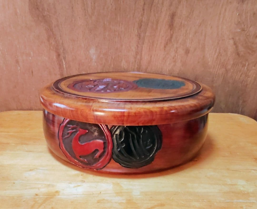 烏城彫 茶櫃（ちゃびつ）岡山県 伝統 漆芸品 使用品 中古