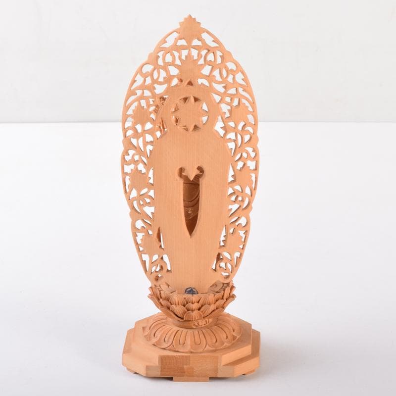 仏教美術　金彩柘植彫刻　聖観音菩薩像　仏像　置物　M　7073