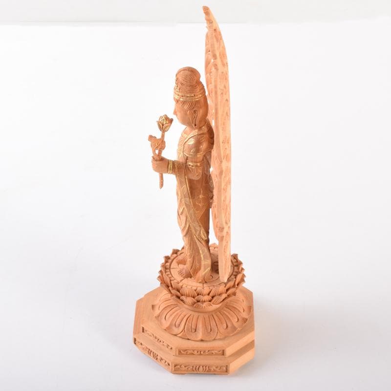 仏教美術　金彩柘植彫刻　聖観音菩薩像　仏像　置物　M　7073
