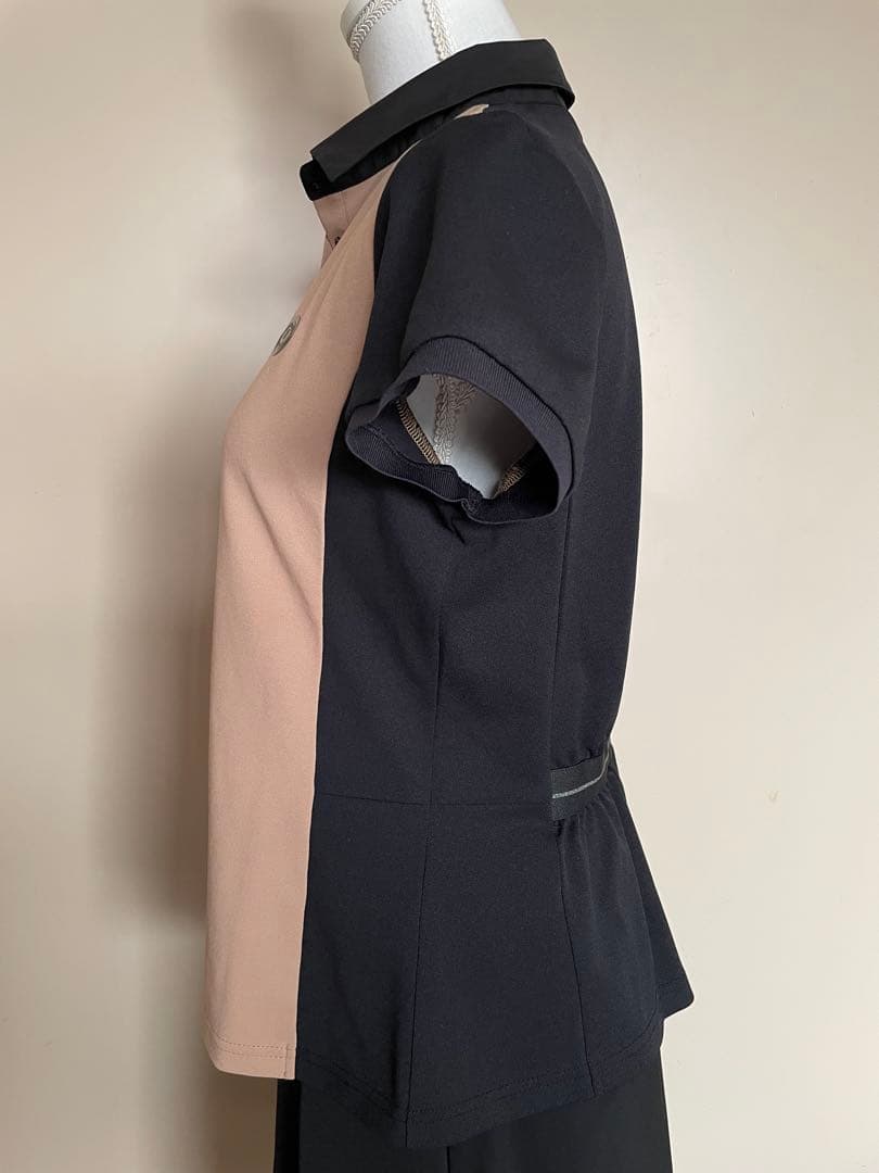 【美品】LANVIN SPORT ベージュと黒のポロシャツ ペプラムシャツ