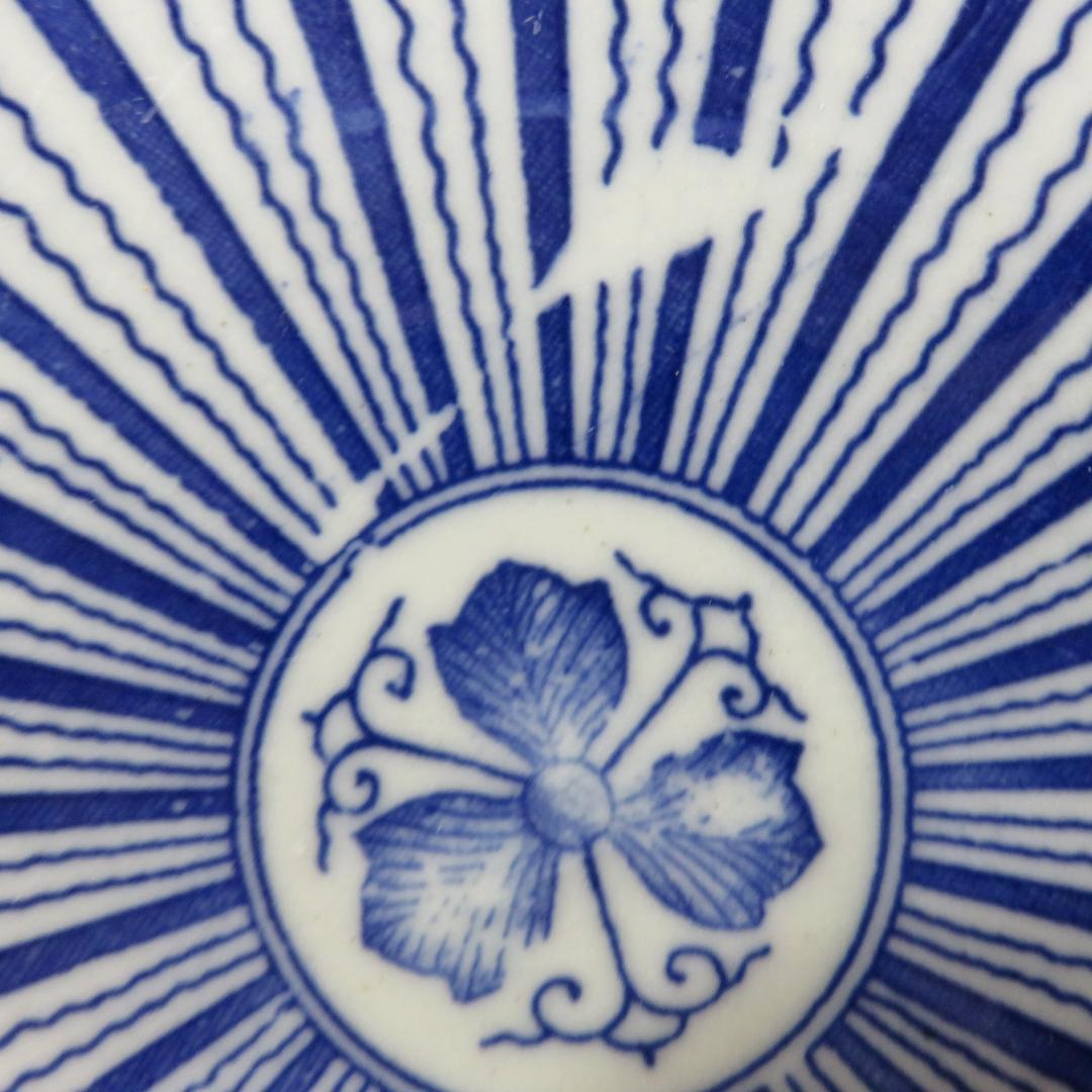 皿 中皿 4枚 印判染付 歪み 菊文様 蛸唐草 明治 大正