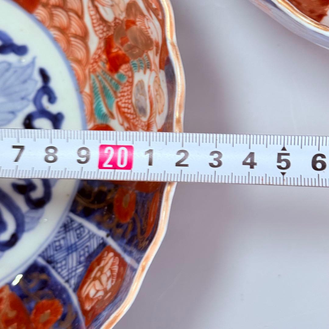 古伊万里　大聖寺伊万里　染錦三方龍仙人菊花型鉢　三ツ鉢揃い　黄仁覧図　特上品