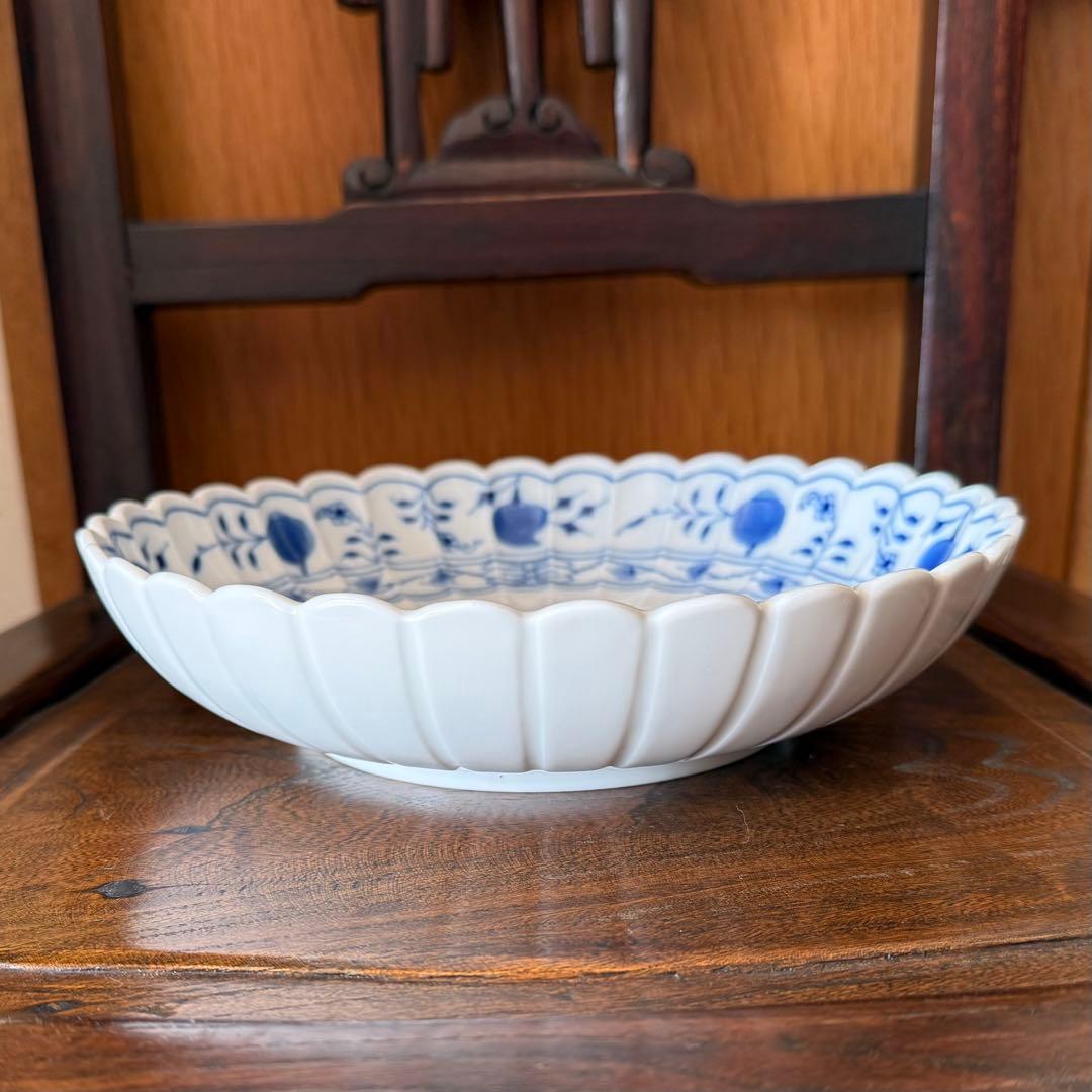 美品マイセンブルーオニオン　輪花ボウル　21.5cm
