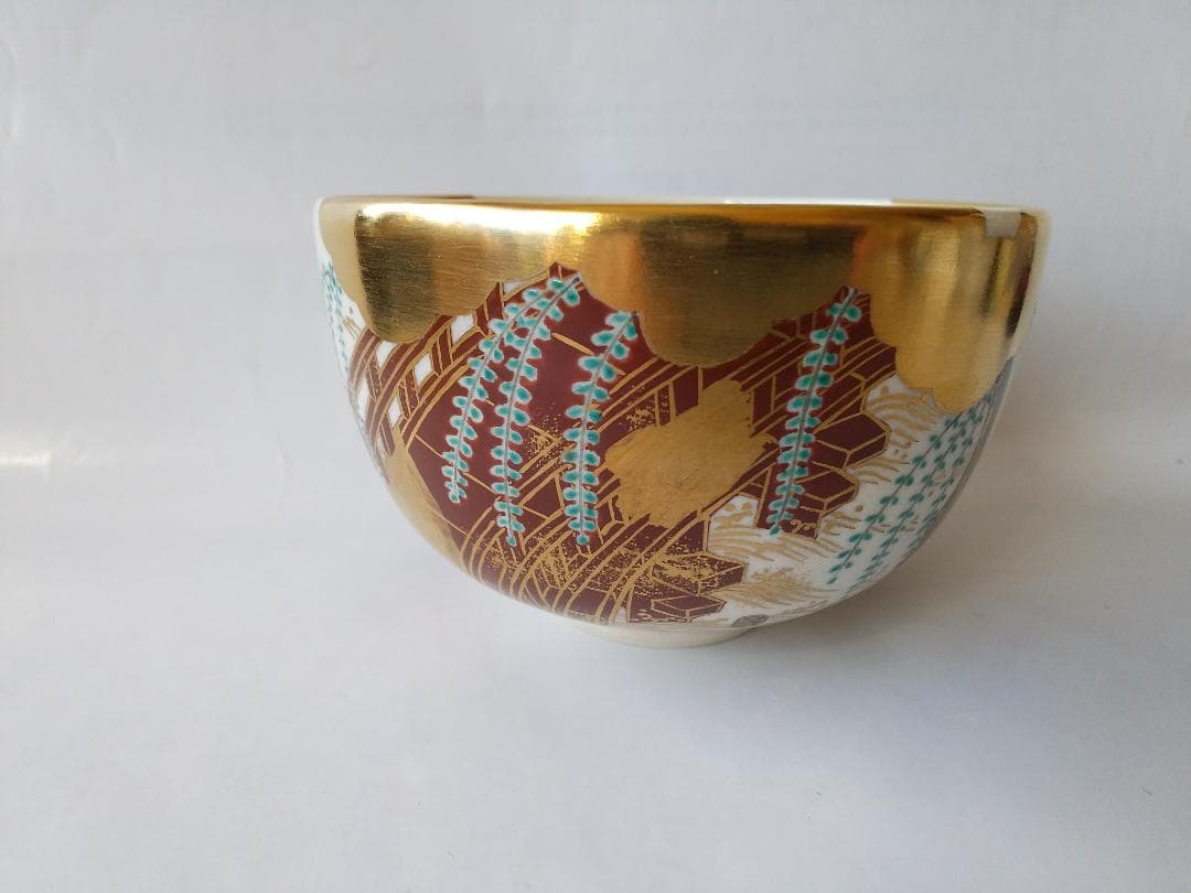 京焼 平安 御室窯 造 仁清 柳橋 茶碗 共箱 共布 金彩 茶道具 抹茶碗 美品