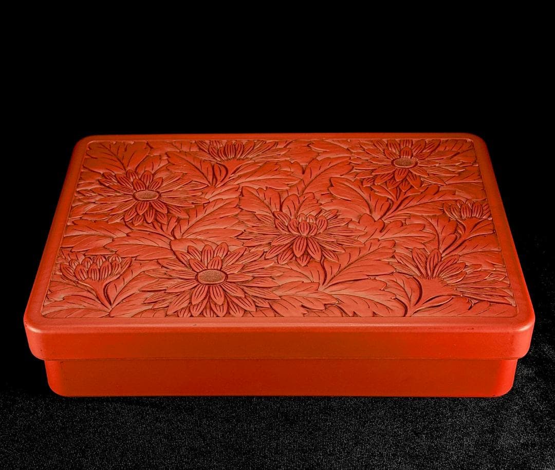 美品！ 堆朱 花文様 硯箱 文箱 幅29.5㎝