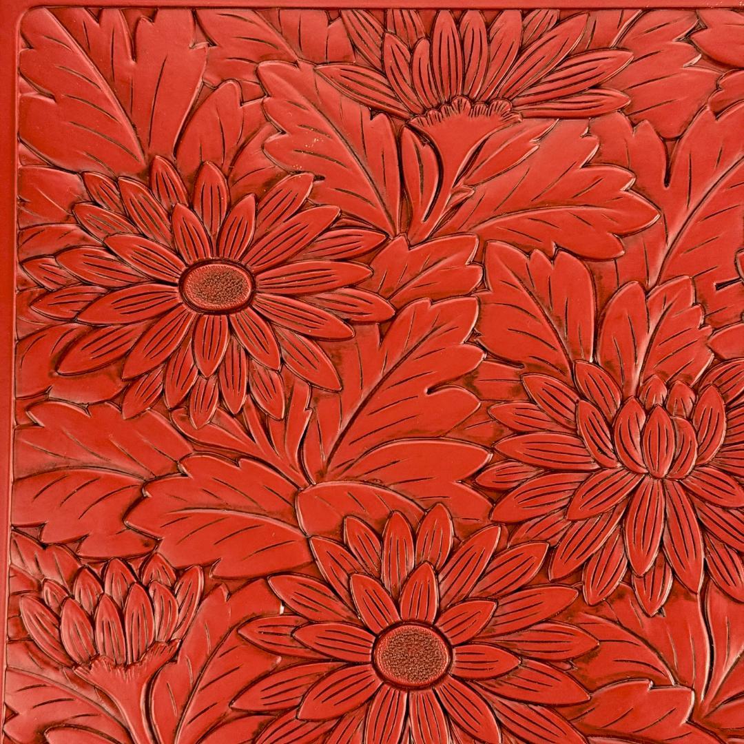 美品！ 堆朱 花文様 硯箱 文箱 幅29.5㎝