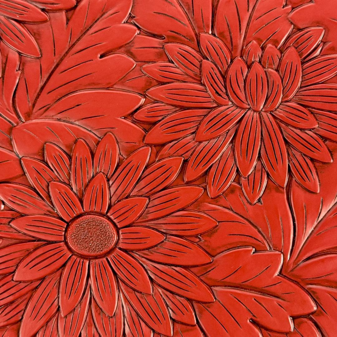 美品！ 堆朱 花文様 硯箱 文箱 幅29.5㎝