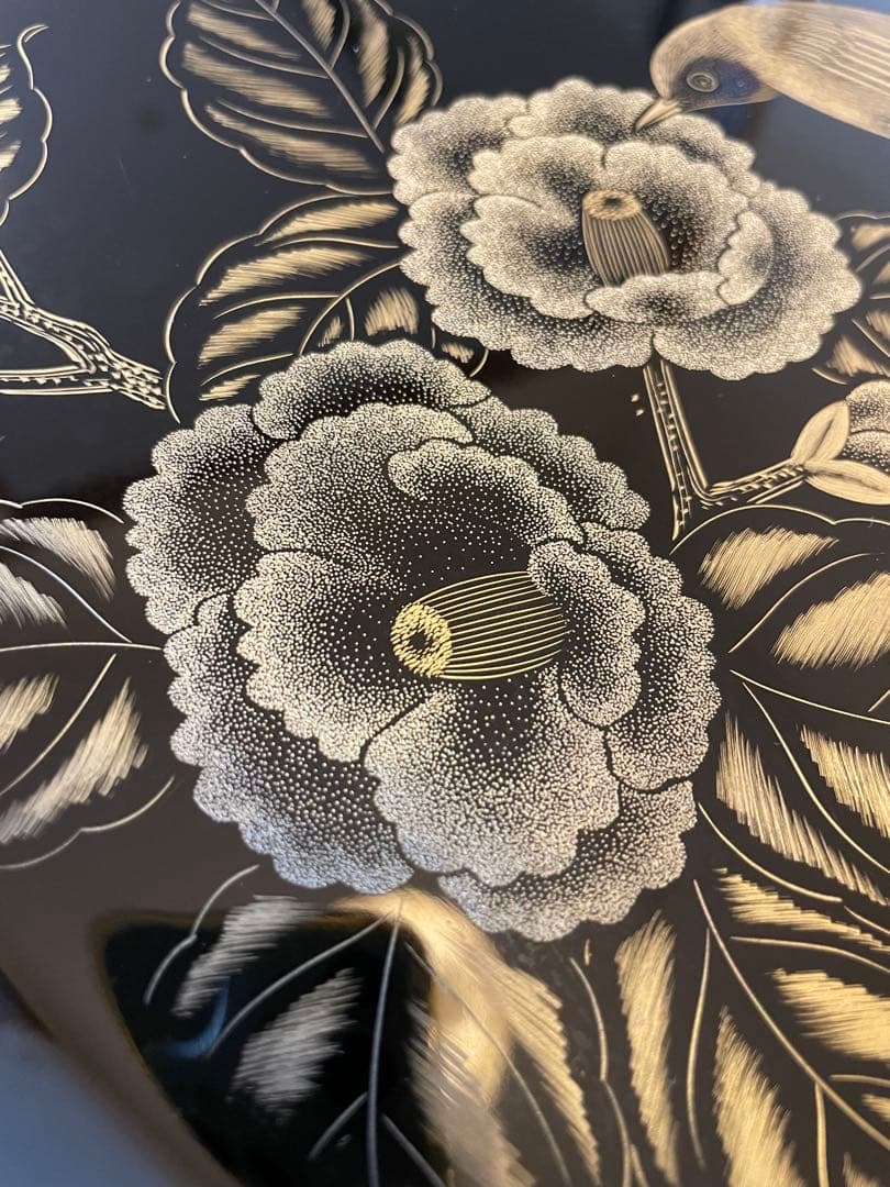 5点セット　脚付膳　お膳台　漆塗り　金　蒔絵　鳥　鷹　鶯　花　紅葉　もみじ　瓢箪