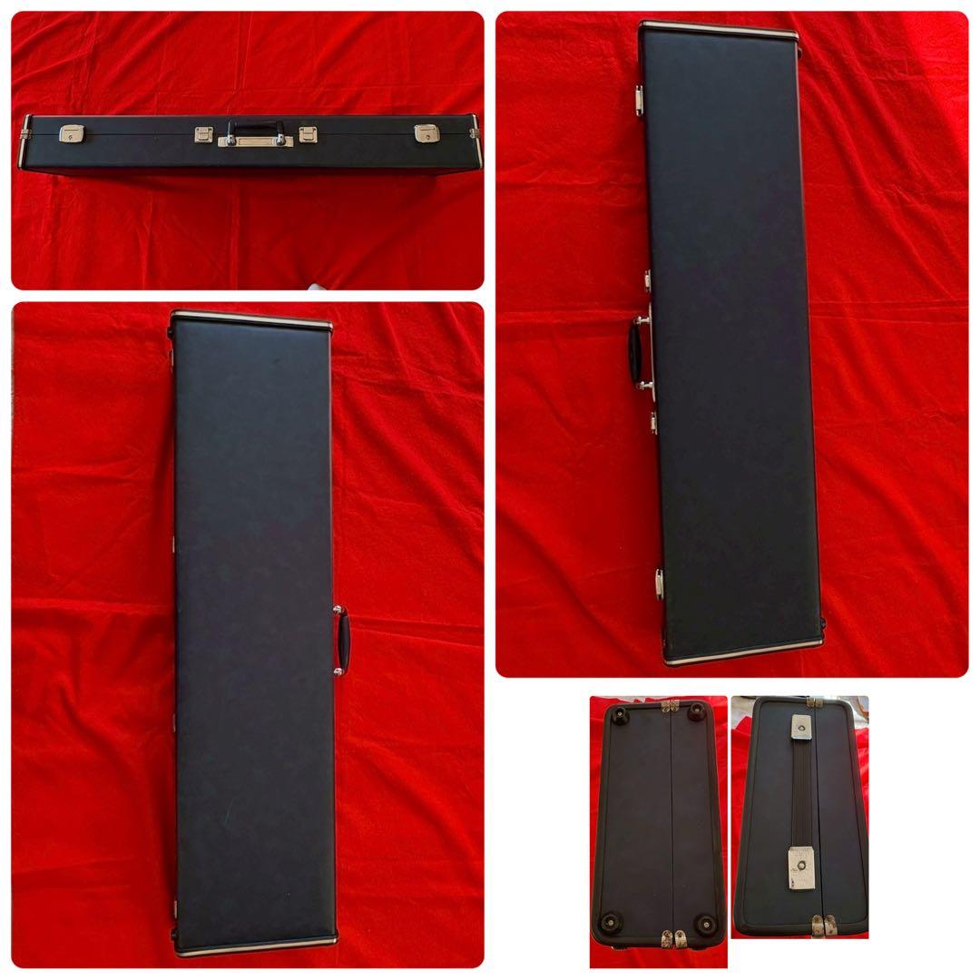 中棹 長唄三味線 紅木 金細 三つ折り 子持ち綾杉胴 犬皮 両面 ハードケース付