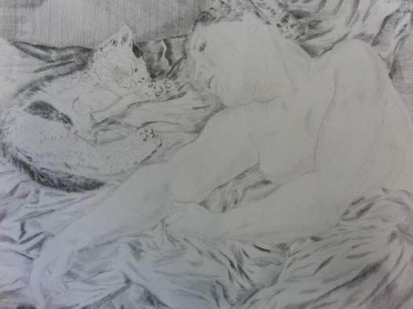 藤田嗣治　裸婦と猫　画集より　状態良好　新品額付