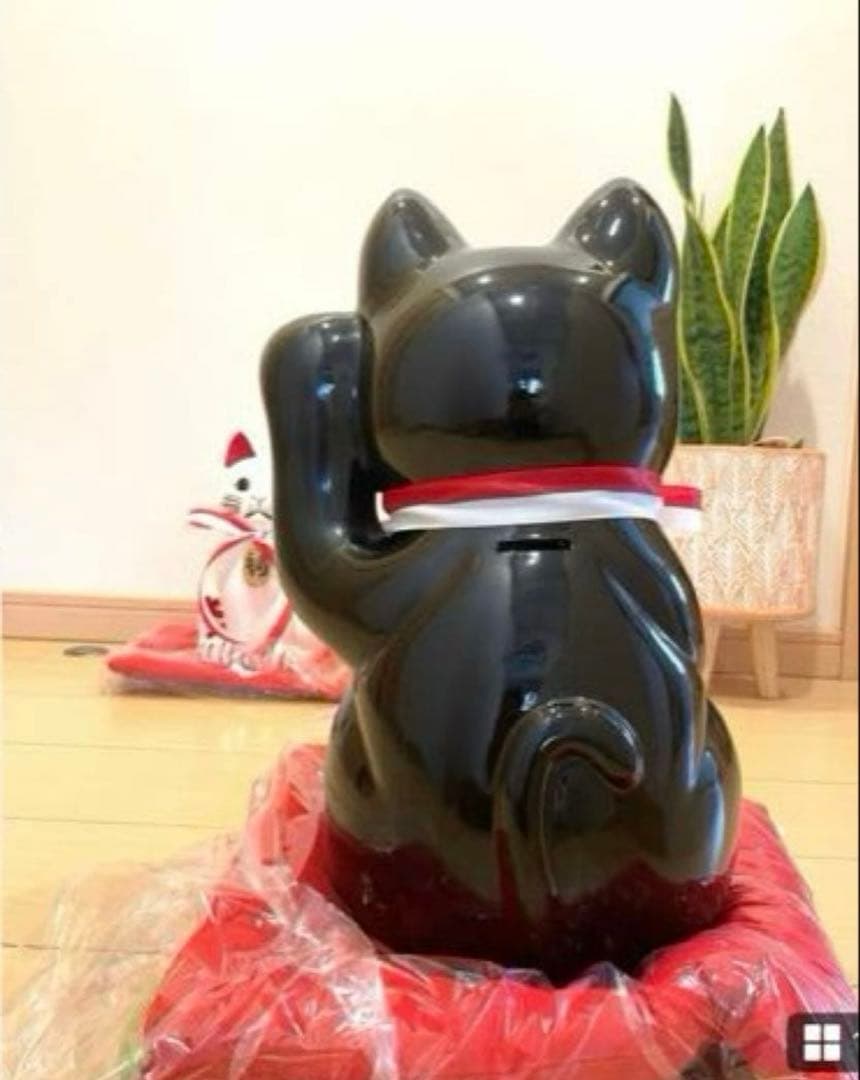 ガチレトロ　レア物 新品時物　黒猫 招き猫　清風作 最高級陶磁器　縁起物