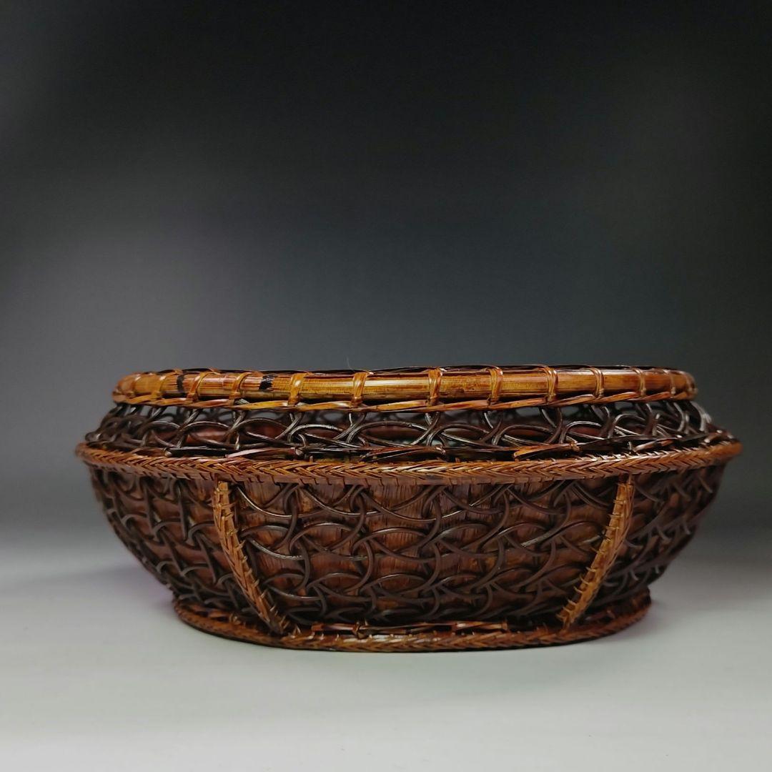 イ595 炭斗『田中篁斎造』『玄々斎好　七宝組炭斗　竹編　炭取　共箱』茶道具