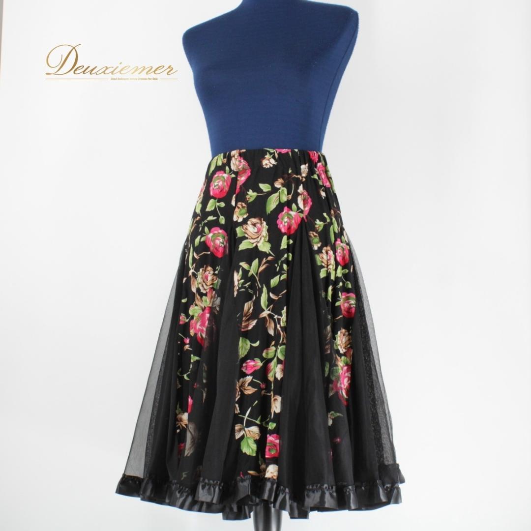 【美品 社交ダンス衣装】ブラック gentil スカート 黒 花柄 ストレッチ