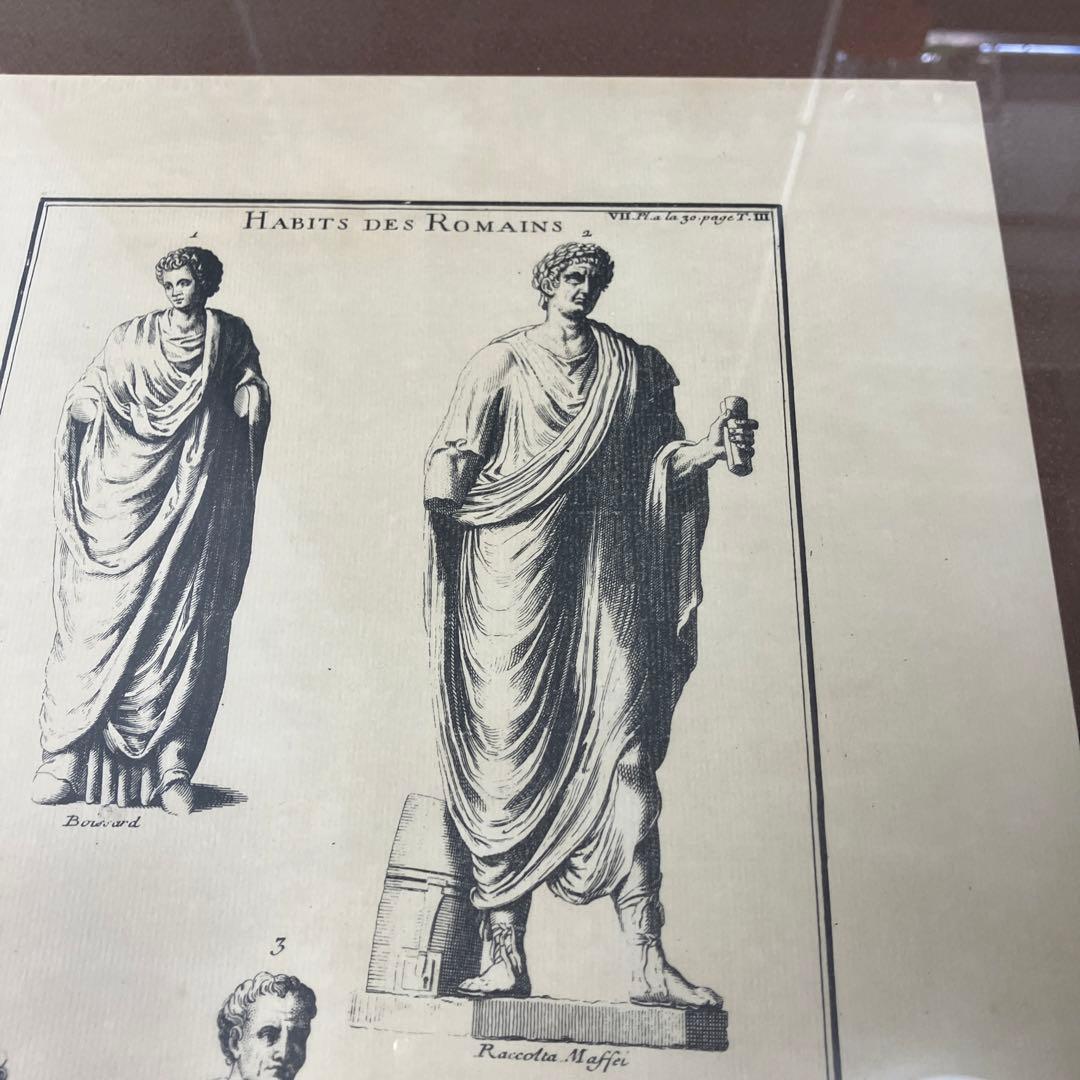 アンティーク　フランス銅版画　ローマ人の服　特大サイズ　額