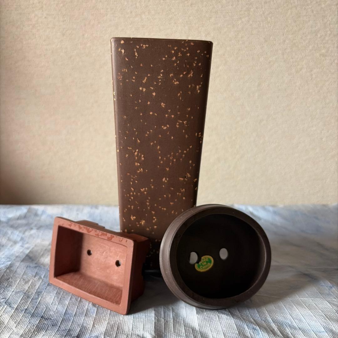 中国宜興　植木鉢　朱泥　黒泥　中国　アンティーク　China