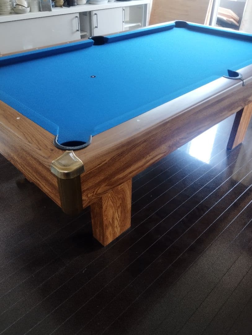 【中古美品】ビリヤード台 青 オーク仕上げ 引き取り、着払い限定