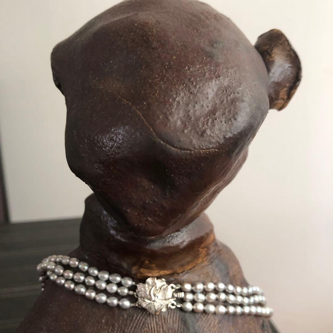 陶芸作品　陶人形シリーズ作品①   陶彫刻　淡水パールネックレスを装着