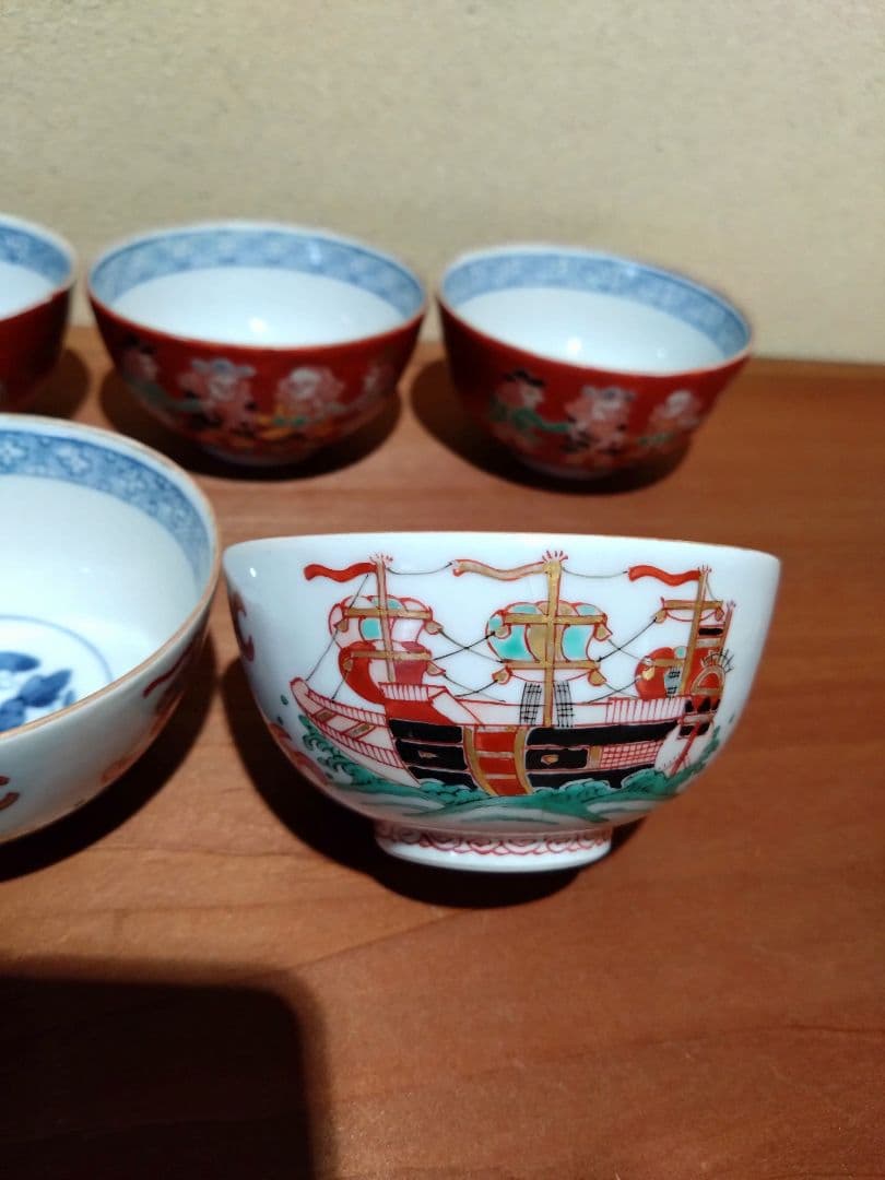 阿蘭陀人  五艚船 紋 猪口  南蛮人