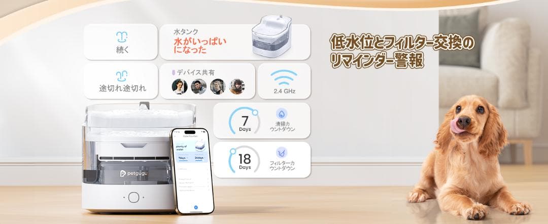 新品・未開封 Petgugu PFL1 WiFiペット用自動給水器/アプリ・2L