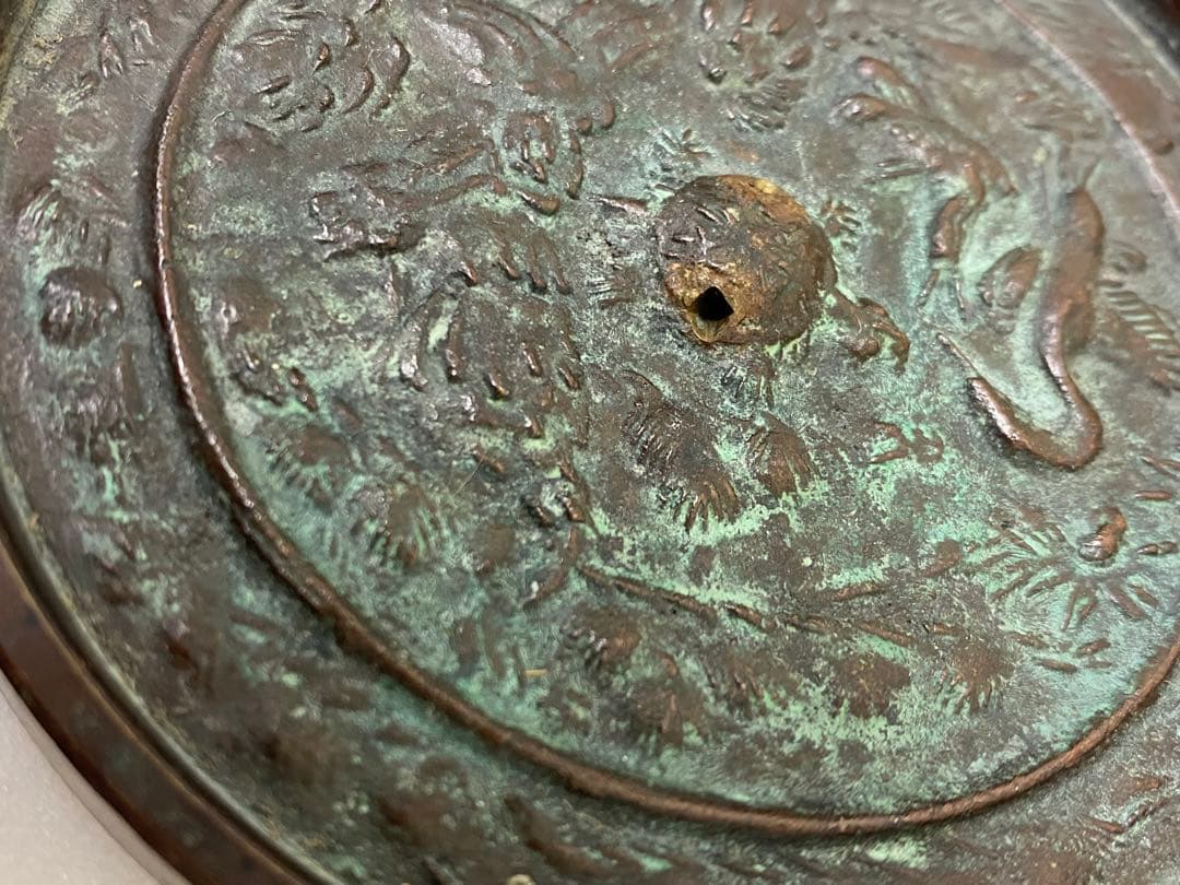 3-3035 骨董 州浜松樹双鳥鏡　室町時代