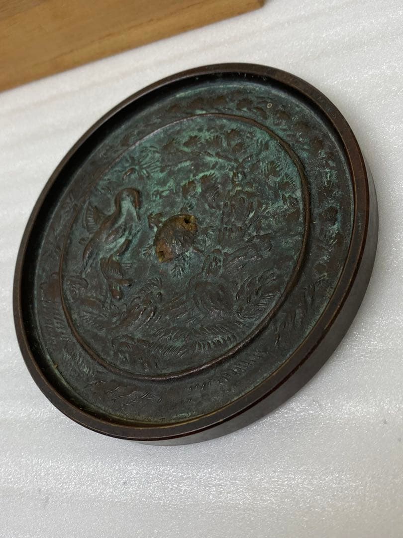 3-3035 骨董 州浜松樹双鳥鏡　室町時代