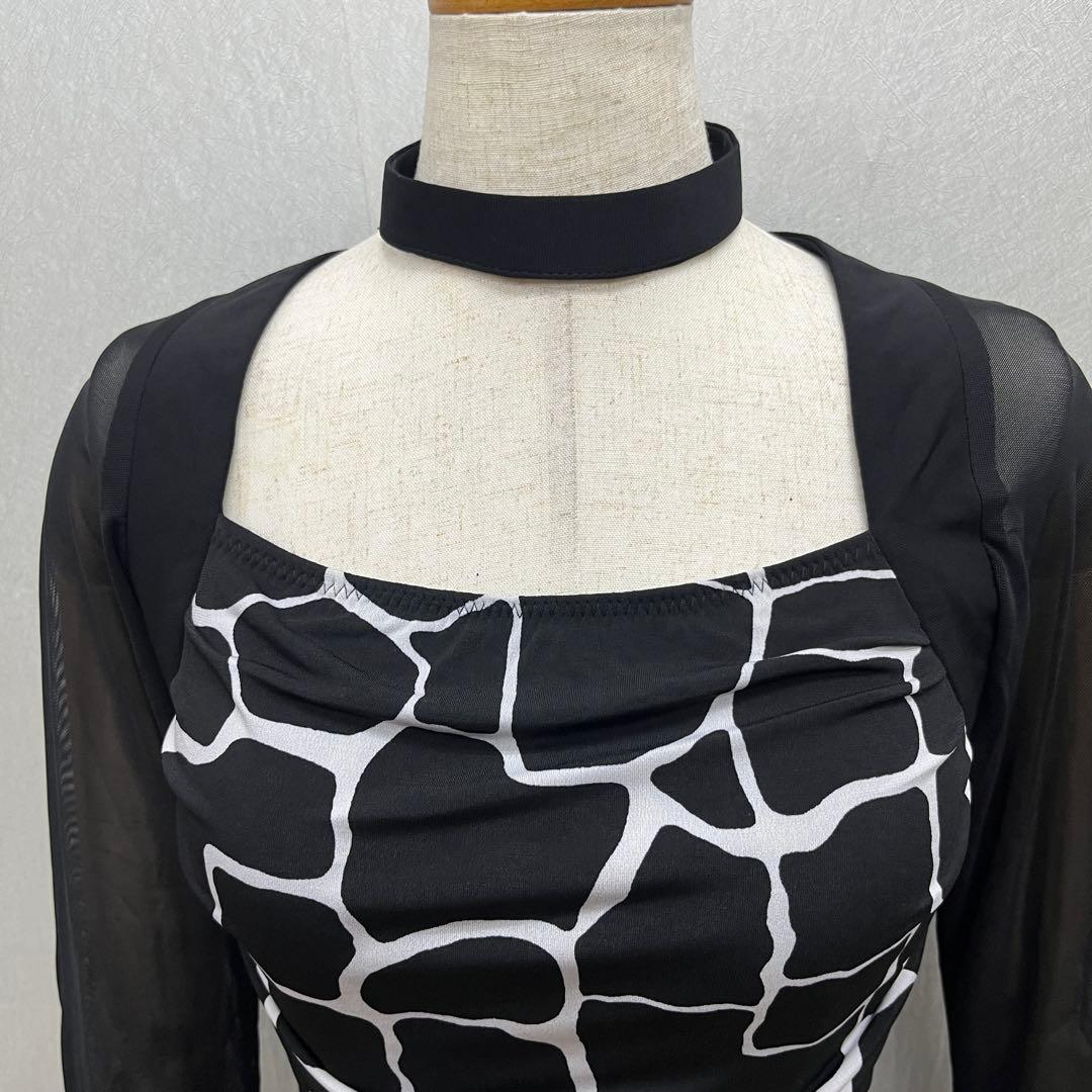 新品 社交ダンス ワンピース モノトーンプリント サイズS〜 M