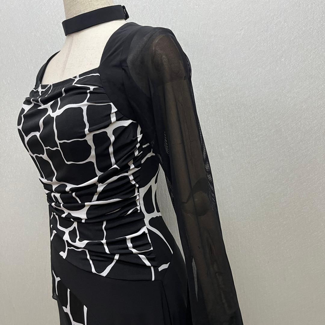 新品 社交ダンス ワンピース モノトーンプリント サイズS〜 M