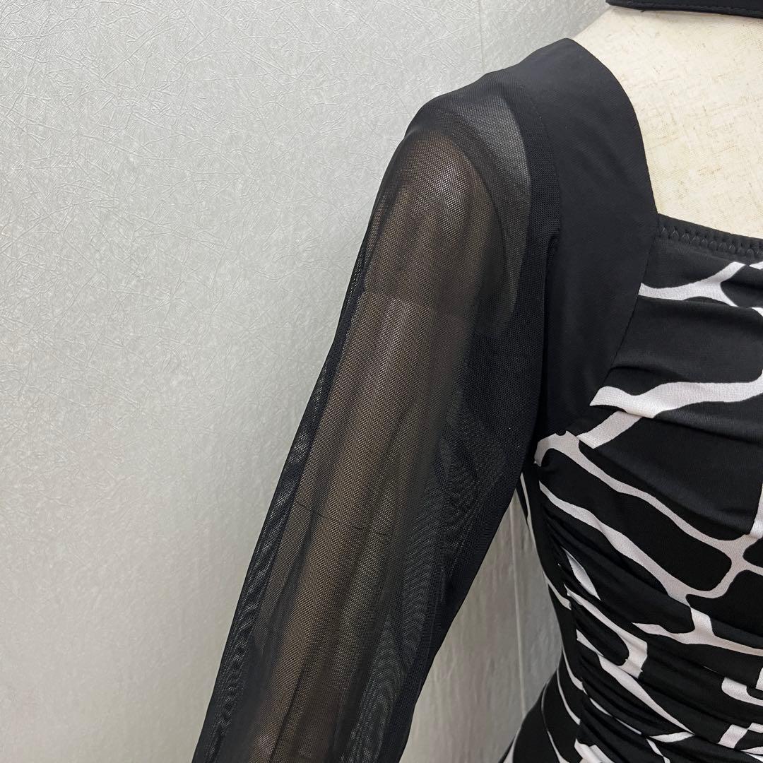 新品 社交ダンス ワンピース モノトーンプリント サイズS〜 M