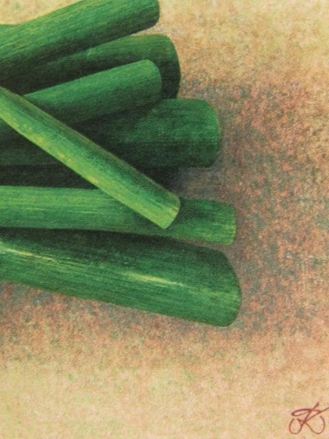 倉田和夫、【長葱】、希少な額装用画集画、新品高級額 額装付、状態良好