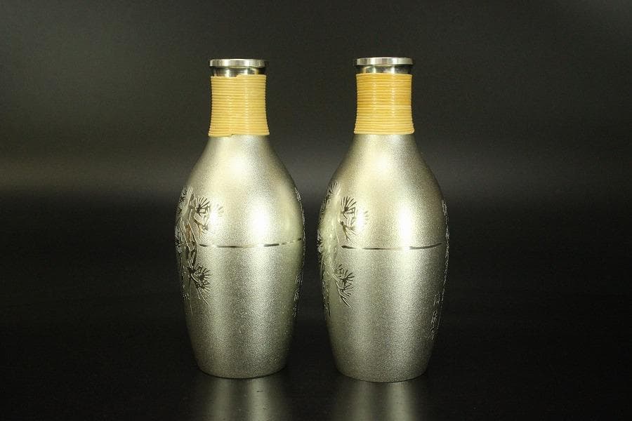 薩摩錫器 徳利 盃 さつま朝日堂 記念品 木箱付(メ1134)