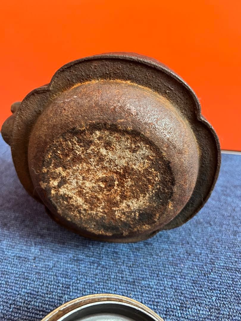 1301  龍文堂 造 鉄瓶 銅製蓋 時代鉄瓶 時代物 煎茶道具