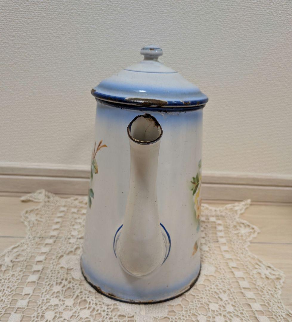 フランス アンティーク JAPY ホーロー ポット 薔薇 シャビー ブロカント