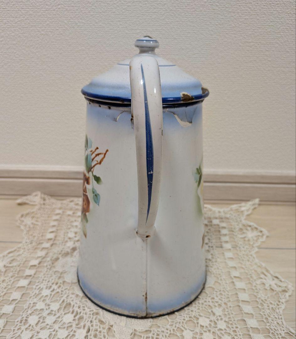 フランス アンティーク JAPY ホーロー ポット 薔薇 シャビー ブロカント