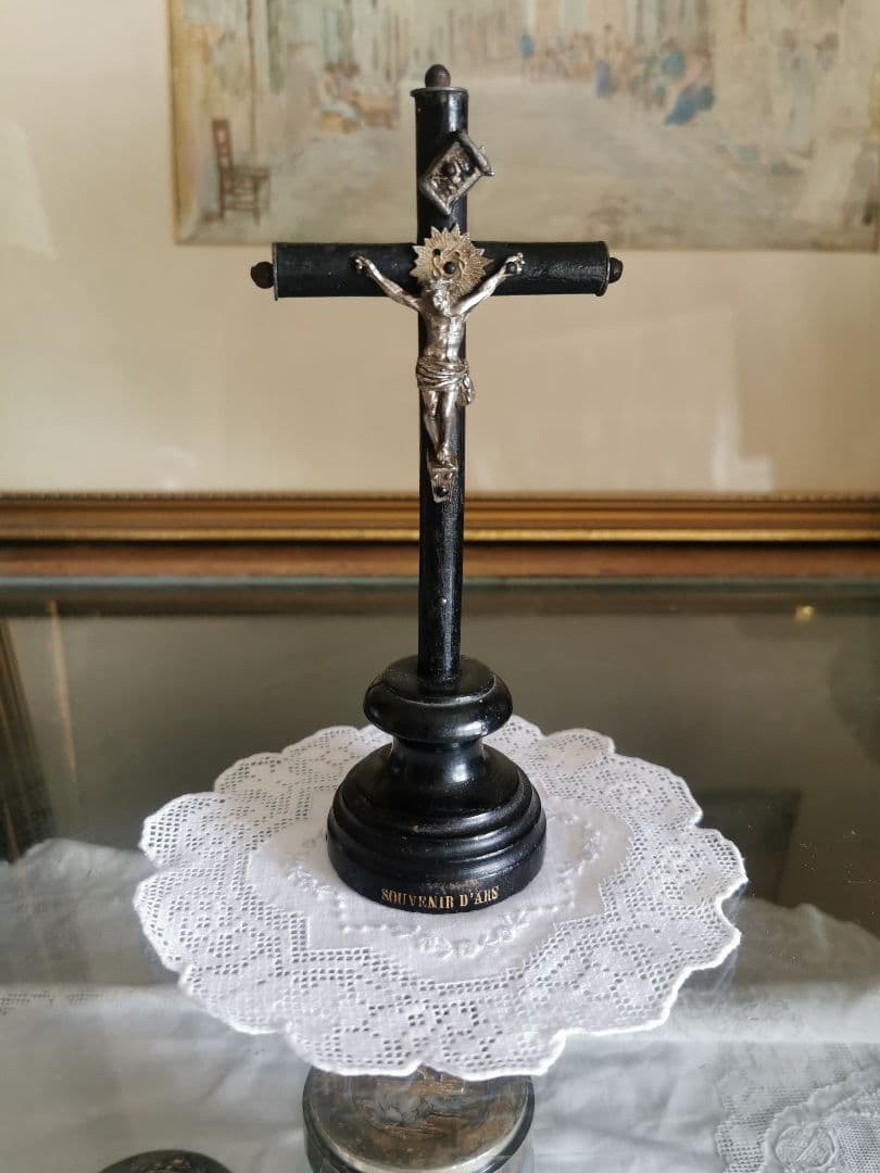 アンティーク フィレレース＆アペンツェル 白糸小花刺繍 フラワー型リネンドイリー