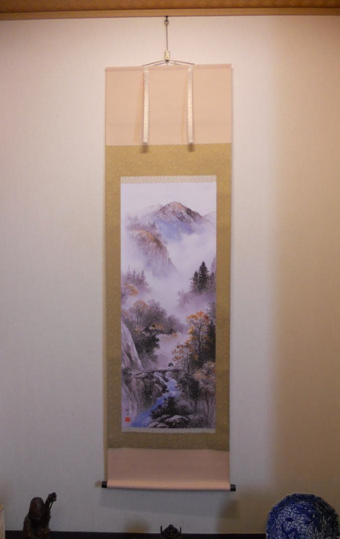 掛け軸 田口紅洋 紅葉霞渓 絹本 希少 軸装 茶道具 掛軸 美品 です。