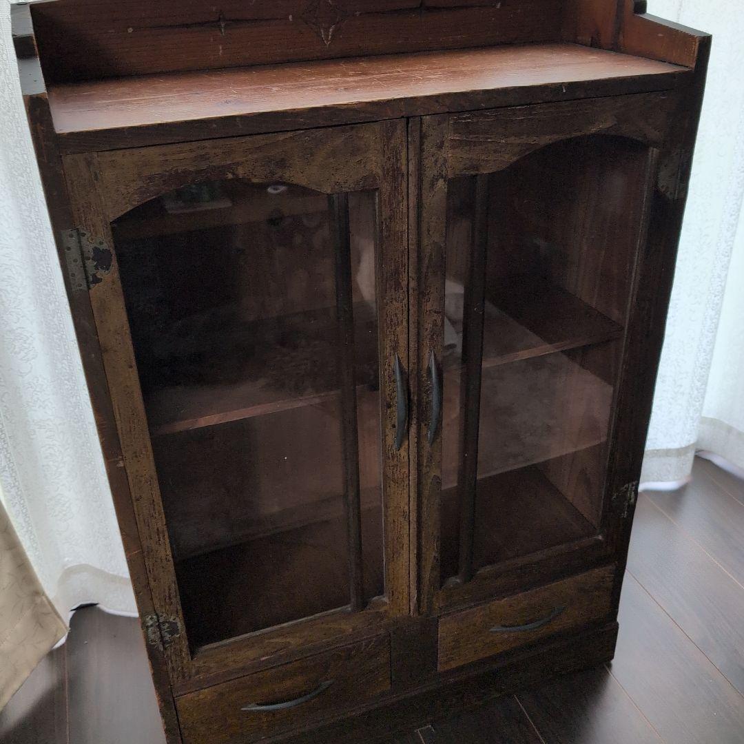 エ*ス様 昭和レトロ　アンティーク木製キャビネット ガラス扉付き　戸棚