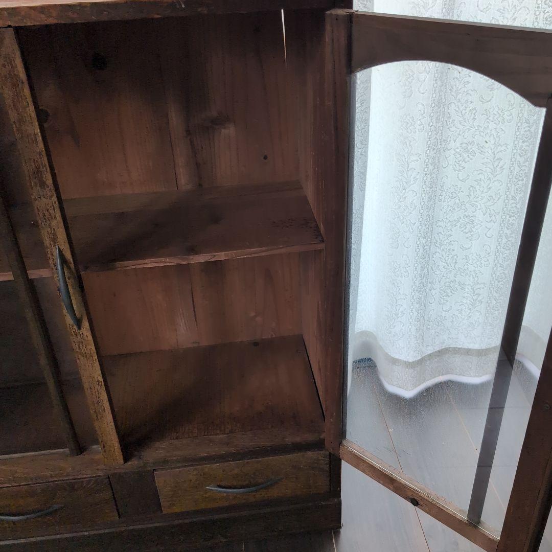 エ*ス様 昭和レトロ　アンティーク木製キャビネット ガラス扉付き　戸棚