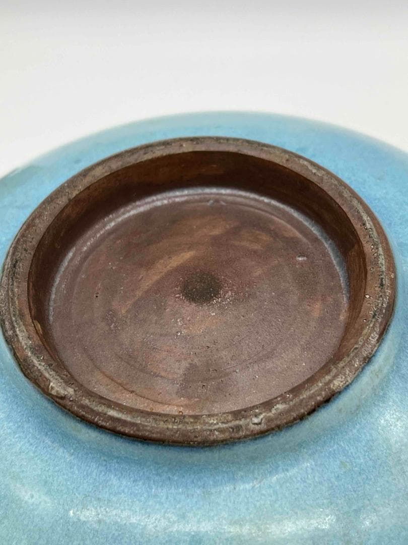 宋から元時代　鈞窯　澱青月白釉紫斑 鼓釘鈕洗 水丞 【旧家蔵出し】(B-92)