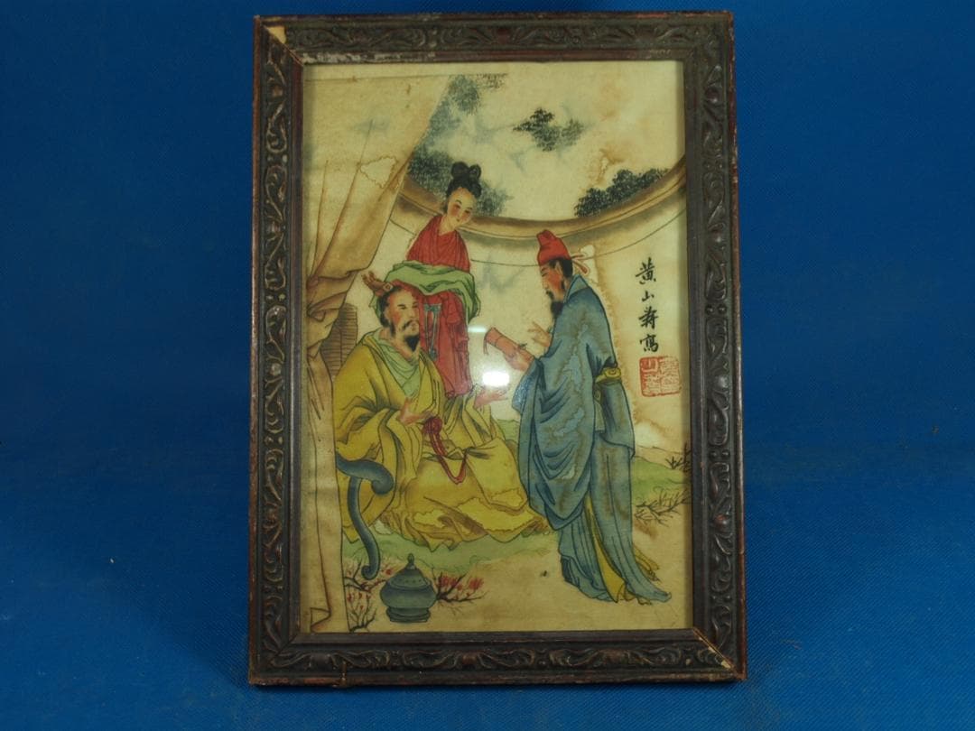 近所の蔵出品　　中国清時代木製肉筆絵※激安骨董品 N1486B21-2