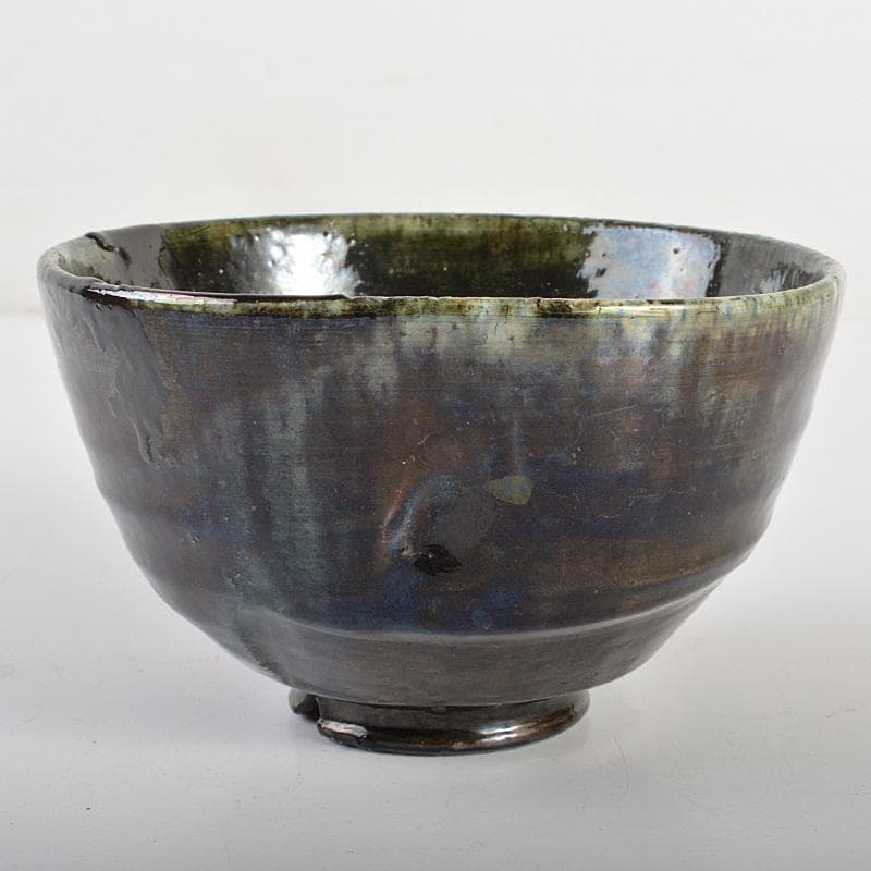 茶道具　石川県小松焼　青楽茶碗　時代箱　極め二重箱　D　R6834