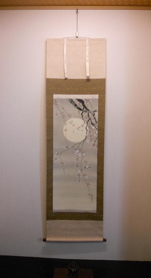 掛け軸 卓泉 夜桜 絹本 希少 軸装 茶道具 掛軸 美品 です。