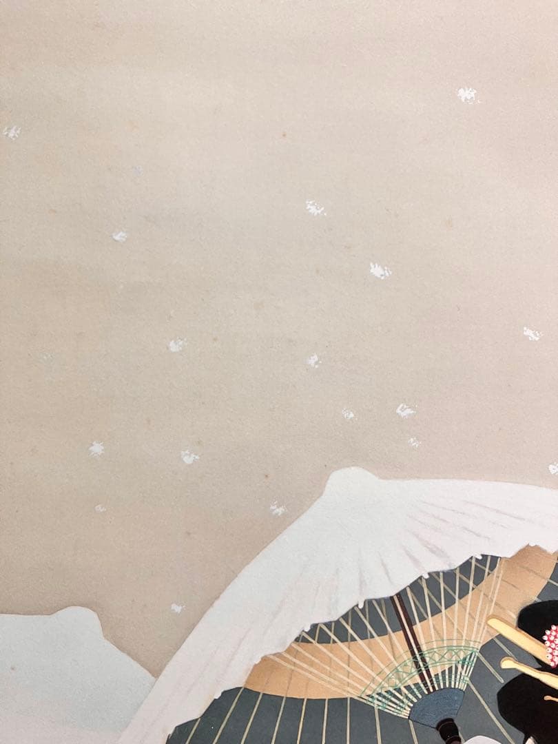 複製掛軸 上村松園　牡丹雪　解説書付き　幅68cm×丈137cm