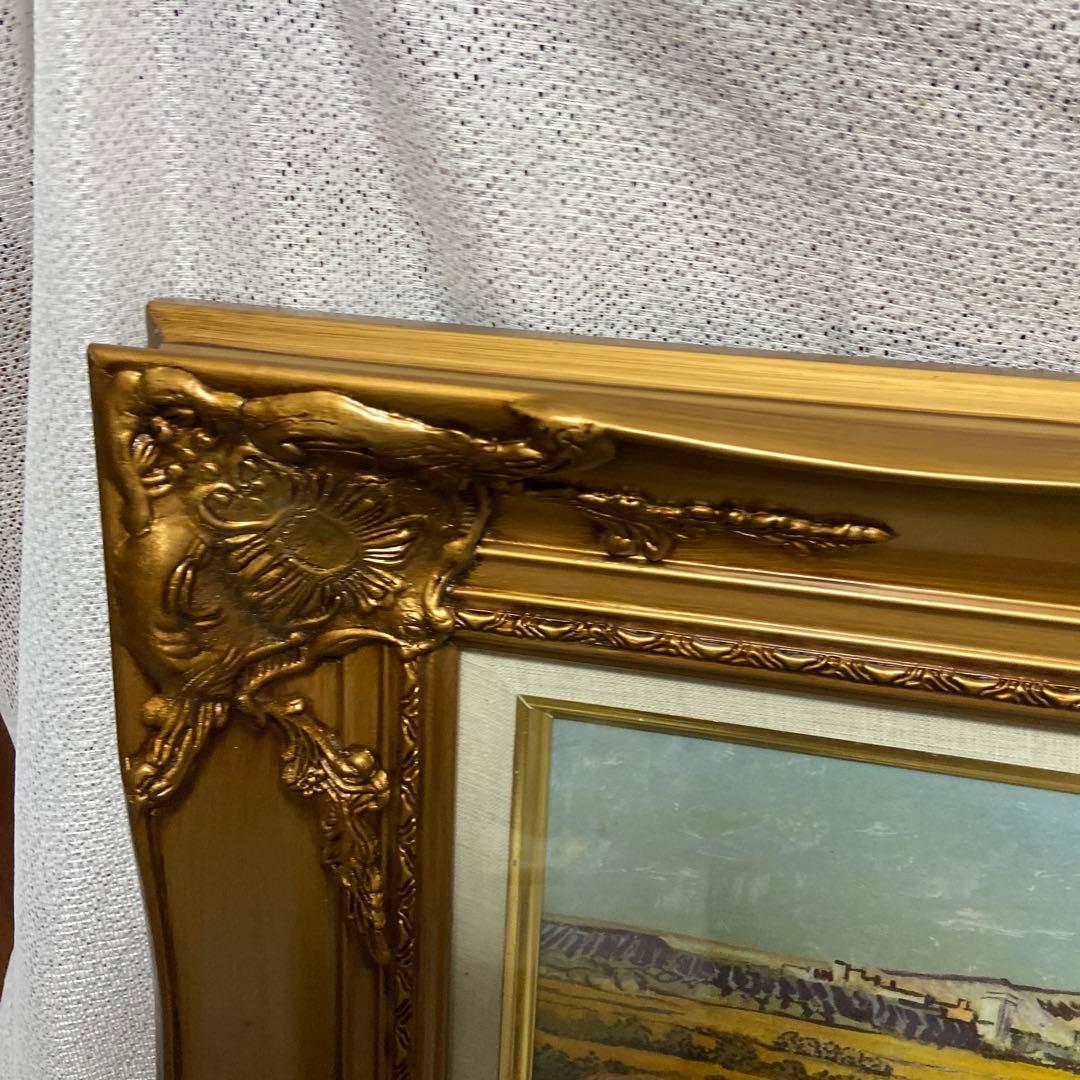 絵画　ゴッホ　「収穫（麦秋のクローの野）」　額装